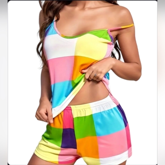 Source Unknown Other - NEW Plaid Print Lounge Set, Cami Top & Elastic Waistband Shorts, XXL